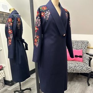 Ted Baker Sirenaa Dark Blue Coat Embroidered detail NWT kimono style